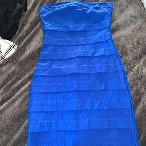 Cobalt blue strapless mini dress
